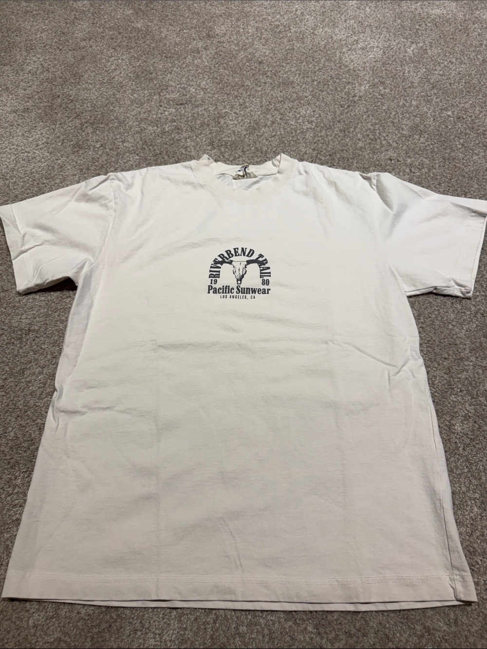 Pacific Sunwear Cream Short Sleeve Tee with Navy Logo